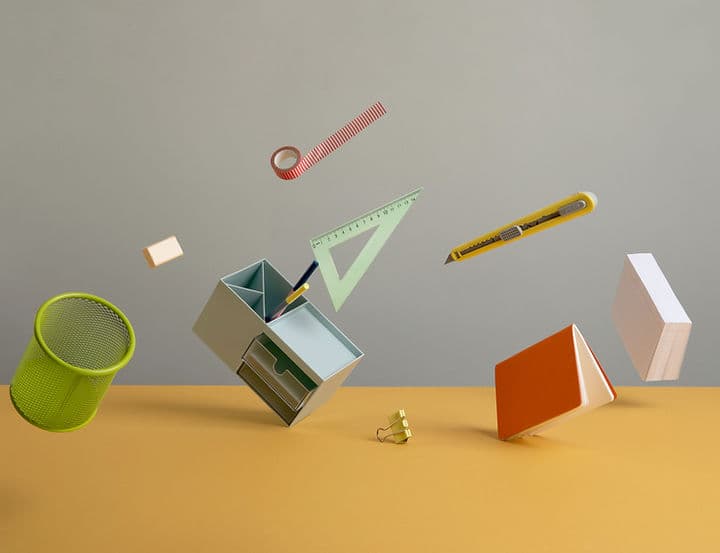 Stationery arranged on a desk